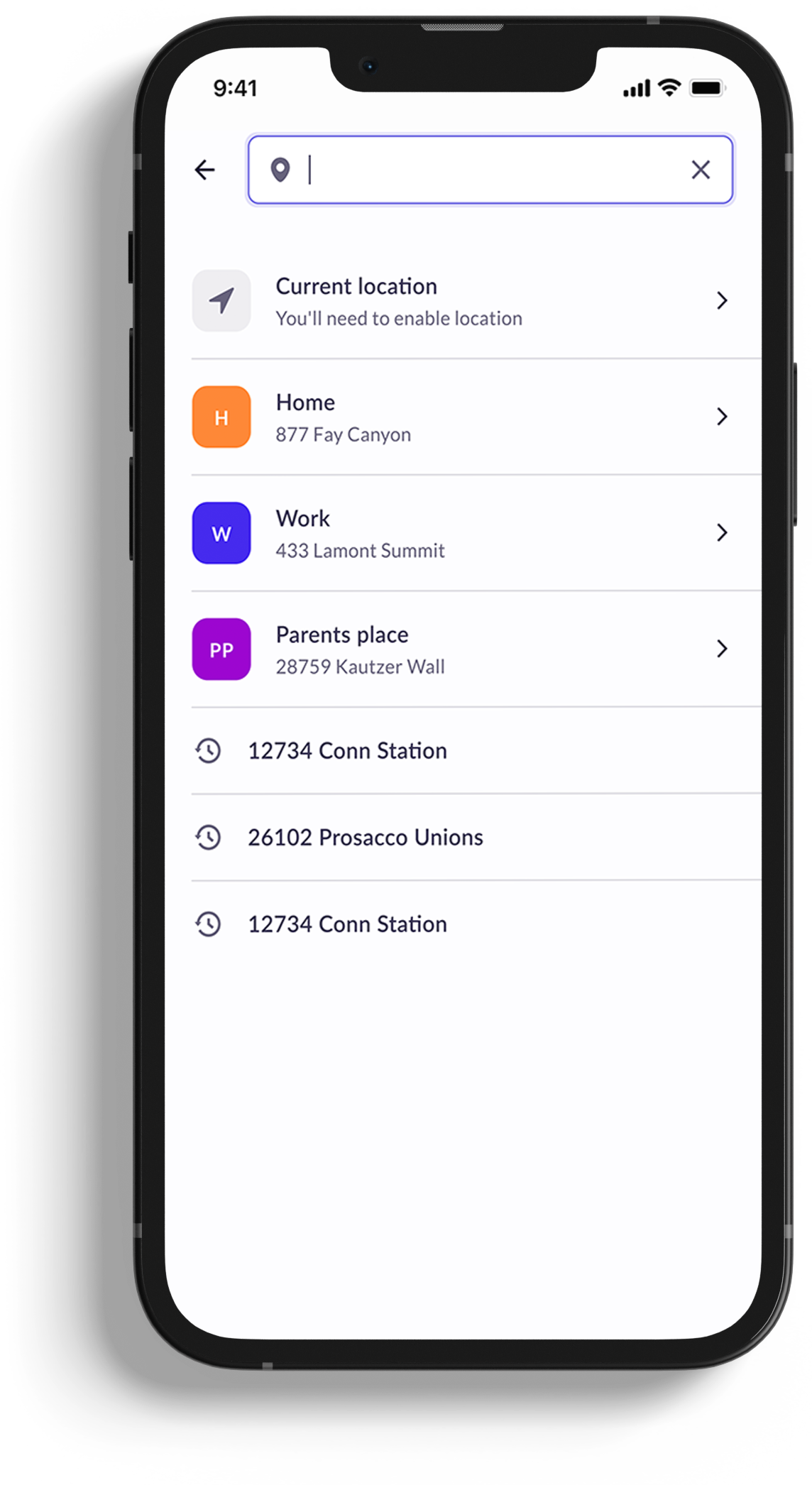 Mobile ordering Address search screen